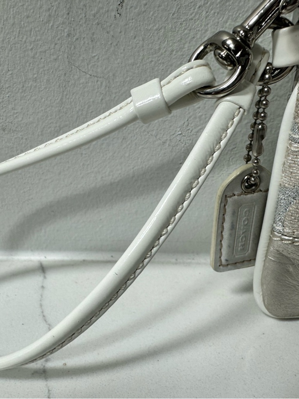 Coach, patchwork, mini wristlet, and cream, metallic silver - Picture 3 of 6